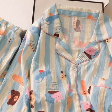 春秋可愛條紋動物日系睡衣