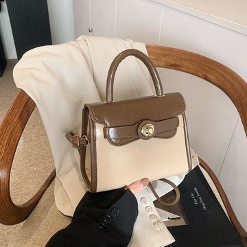 休閑時尚拼色包包女2025春季新款手提包質感鎖扣單肩包斜挎包小眾