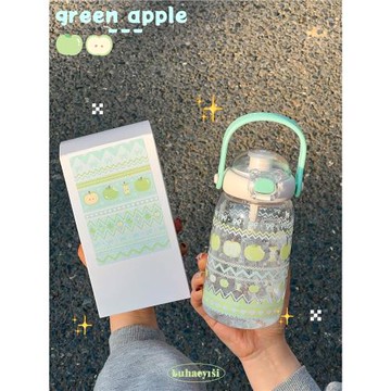 原創青蘋果塑料杯女生高顏值學生便攜塑料水壺tritan材質吸管杯子