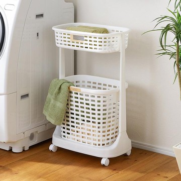 E-style日製可移式雙層分類洗衣籃-2色可選 白