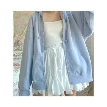 衛衣2023新款秋冬季BM潮ins藍色拉鏈開衫連帽寬松外套女加絨上衣