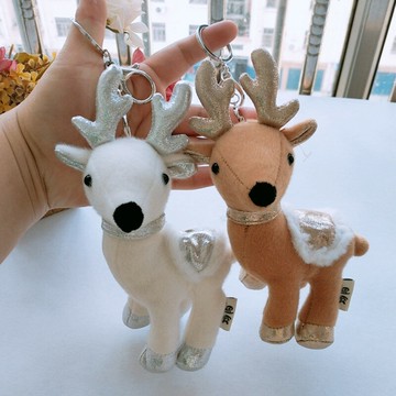 新款仿真梅花鹿小掛件小鹿毛絨鑰匙扣情侶書包飾品寶寶掛飾男女