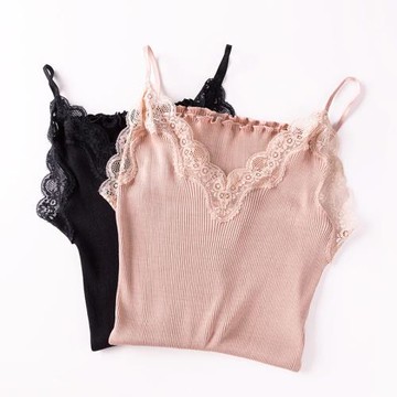 蕾絲邊抹胸式真絲吊帶背心螺紋針織修身夏季百搭打底衫肩帶可調