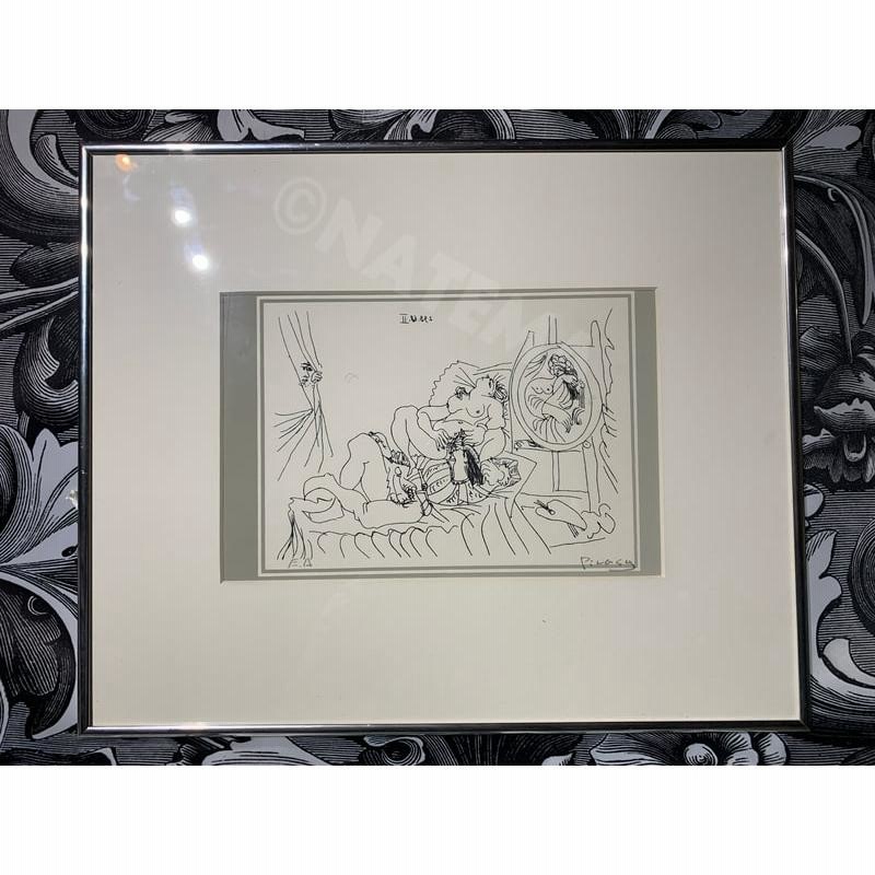 中古 パブロ ピカソ 直筆サイン入り リトグラフ シート 額装 版画 エッチング 「Work」エロスシリーズ Pablo Picasso 1968年  絵画 エッチング アンティーク … | LINEブランドカタログ