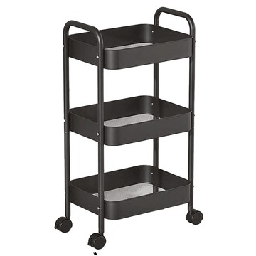 葉子小舖 網籃置物推車 黑色 可移動多用途收納層架  3層