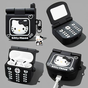 黑色 Kitty貓 矽膠殼 適用於 AirPods 4 保護殼 Pro2 保護套 AirPods 1 2 3 全包耳機殼