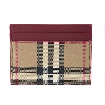 [平輸版] BURBERRY 經典格紋皮革卡片夾(卡其/紅棕)真品平輸
