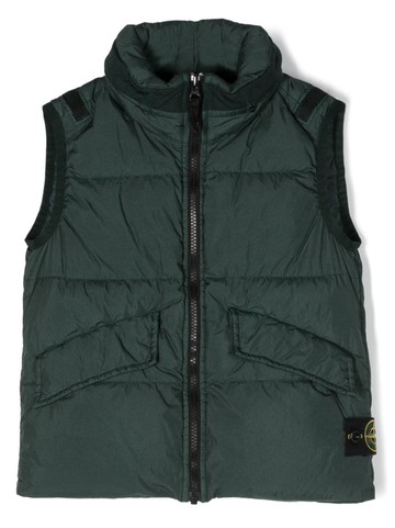 Stone Island Junior - Compass-patch quilted gilet - kids - Polyamide/Polyamide/Polyurethane Resin/Duck Down/Duck Feathers/Polyester - 12 yrs - Green