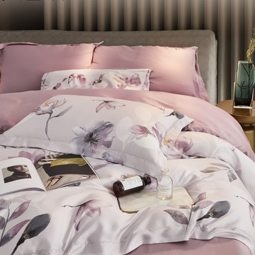 夢之語 60支天絲 加大床包兩用被4件組  被子 + 床墊套 + 枕套組  床包188 x 182cm + 被套212 x 182cm + 枕套75 x 45cm  采徑花城