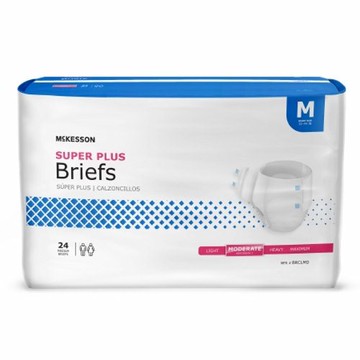 Unisex Adult Incontinence Brief McKesson Super Plus Tab Closure Medium Disposable Moderate Absorbenc White 24 Bags by McKesson