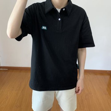 夏季新款POLO衫男短袖純棉休閑寬松港風潮流黑色簡約百搭翻領t恤