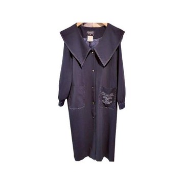 【二手精品 9.9成新】CHANEL香奈兒海軍藍色長版外套(剪水洗標) 編號S64