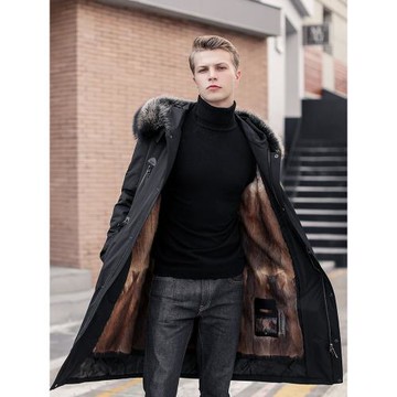 羽絨服男中長款加厚極寒服大毛領連帽水貂膽皮毛一體皮草派克服男