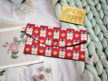 日本結紗棉布狛犬-犬張子-犬子張布紅包袋-單層款布紅包袋-存摺袋