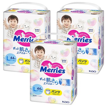 Merries 妙而舒 日本境內版 金緻柔點透氣褲型尿布  L  132片