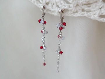 花草風　 銀彩　施華洛世奇元素　夾式 耳環 (一對)