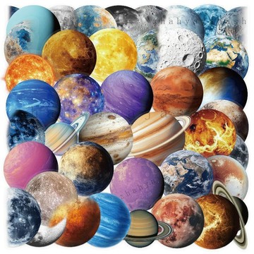 🚚【臺灣出貨】50張卡通星球PET透明貼紙星空主題星球裝飾貼紙宇宙星球diy手工