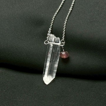哥倫比亞白水晶 綴 粉碧璽 | 平衡 穩定 附316鋼鍊 天然原礦項鍊 S25AQ07-004