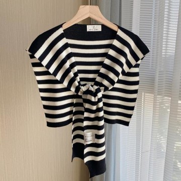 新款針織條紋羊毛披肩女春秋外搭假領子搭肩夏季薄款圍巾百搭坎肩