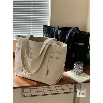 原創設計日韓文藝通勤加厚帆布單肩簡約休閑百搭學生大容量托特包