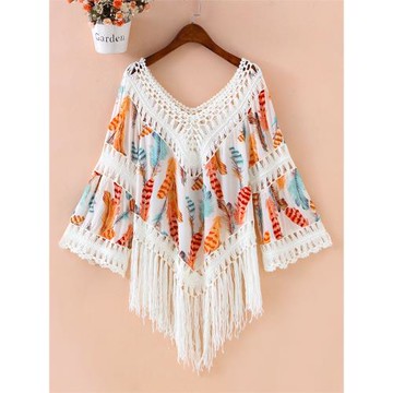 外搭小罩衫中長款寬松防曬套頭波西米亞風鏤空蕾絲露肩上衣女夏季