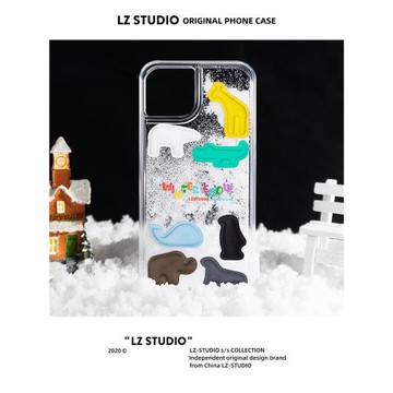 lz原創秋冬新款雪花流沙小動物16蘋果14promax手機殼13適用iPhone15promax保護套12創意小眾解壓帶支架