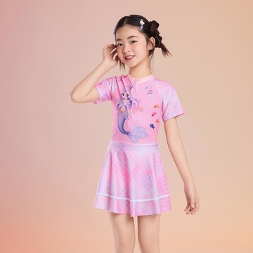 兒童連體泳衣女孩新款泡溫泉遊泳衣中大童防曬連衣裙泳裝女童鑫弘-戶外運動