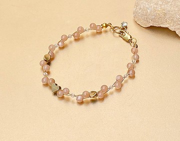 橙月光太陽石x鑽石切面白水晶秀氣黃銅愛心編織手鍊 客製化手鍊