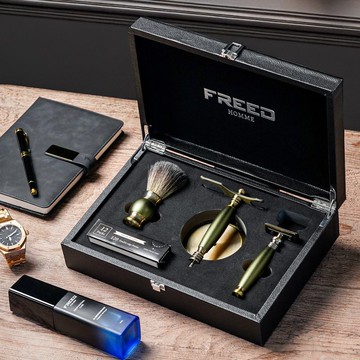 【FREED】雙刃式古銅刮鬍刀豪華禮盒四件組 - 大地綠 男禮物 客製