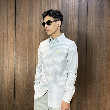 美國百分百【全新真品】Superdry 極度乾燥 長袖襯衫 男款 SD 上衣 休閒 條紋 襯衫 淺藍黃白直紋 C475