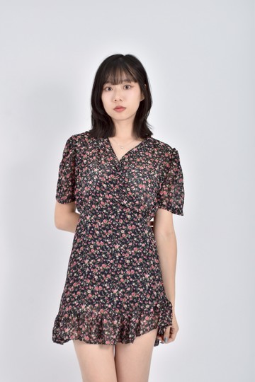 加購優惠(M) 質感碎花短袖滿版印花粉色洋裝