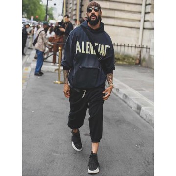 AIENNCALGA新款連帽膠帶圖案毛圈帽衫純棉寬松男女同款套頭衛衣