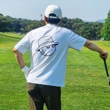 韓國男士高爾夫球上衣速干短袖印花提花半立領子上衣