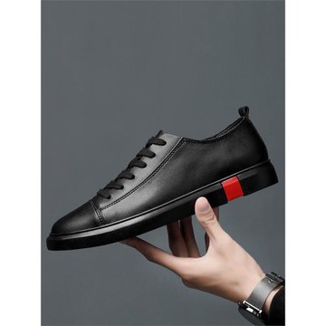 男鞋秋冬季2025新款韓版百搭真皮休閑鞋黑色加絨輕便平底板鞋男款