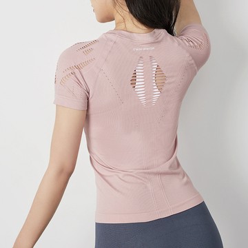 ola yoga義昂春夏款鏤空修身透氣短袖美背跑步運動瑜伽健身上衣女