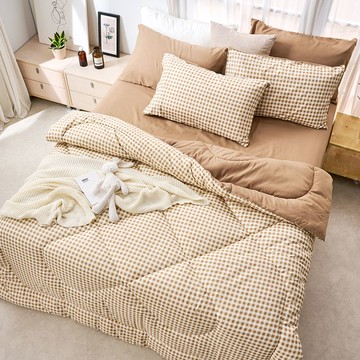 床包羽絲絨被組-雙人 / 舒柔棉四件式 / 焦糖奶茶 台灣製