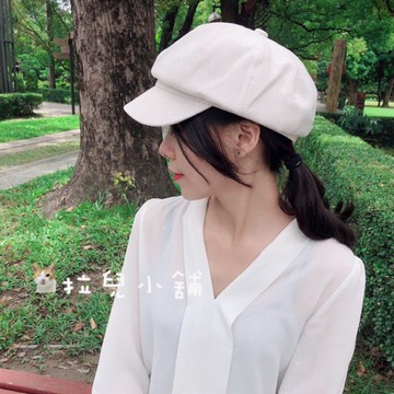 「拉兒小舖」台灣現貨-韓版 素面 簡約 棉麻報童帽  英倫帽 貝蕾帽 八角帽  貝雷帽 加大帽圍 大頭圍