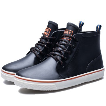 雨鞋男雨靴平底綁帶水鞋男防水鞋休閒耐磨短筒膠鞋男防滑-黑/綠/藍38-44【AAA5234】