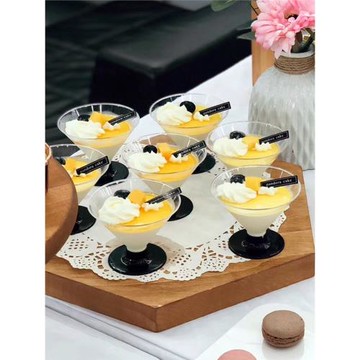 一次性加厚硬塑料敞口高腳慕斯杯布丁冰淇淋甜品杯航空杯雞尾酒杯