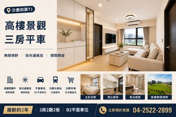 ✅ 沙鹿火車站旁｜高樓層三房平車｜1198萬｜台中市沙鹿區興安路