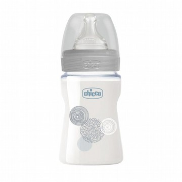 chicco 舒適哺乳-防脹氣玻璃奶瓶150ml(小單孔)-自然率性