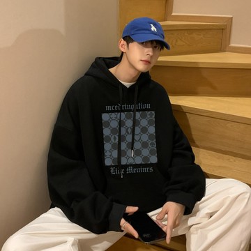 潮流連帽刷毛印花大學T 情侶裝流行刷毛款男潮版港風青年大學T 印花T 長T 加絨款 情侶大學T（CT439)【壹號站】