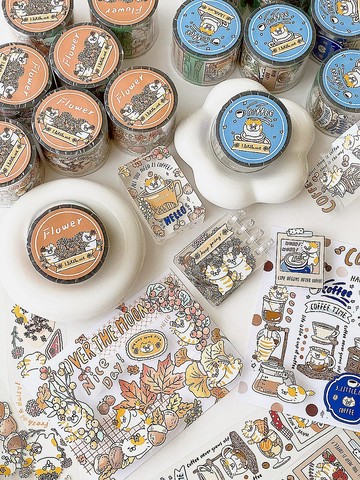 3小喵咪秋日花園/咖啡拍立得4公分PET紙膠帶/共2款