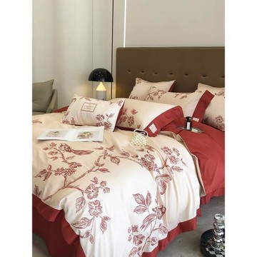 純棉婚慶100S長絨棉四件套被套柔軟全棉1.8m1.5結婚紅色床上用品