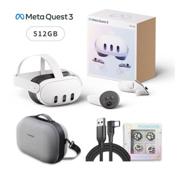 Meta Quest 3 VR眼鏡 512GB日規 混合實境+C3收納包+傳輸線（送貓掌類比套）