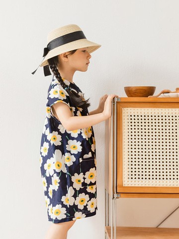 純棉繽紛花朵印花半開襟連身褲