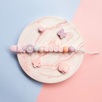 【客製】長款 奶嘴鏈 奶嘴鏈夾 / 9顆珠珠 / 食用級矽膠