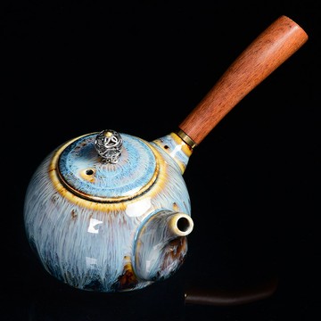 建盞泡茶壺 陶瓷功夫茶藝壺 家用工夫均瓷拉絲 長嘴壺 側把壺茶壺