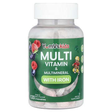 YumVs, 兒童含鐵多維生素和多礦物質，葡萄和漿果味，120 片咀嚼片