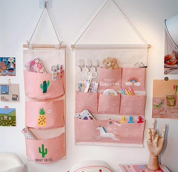 收納掛袋 少女心收納袋掛袋床頭墻掛式宿舍學生掛兜收納門后墻壁布藝置